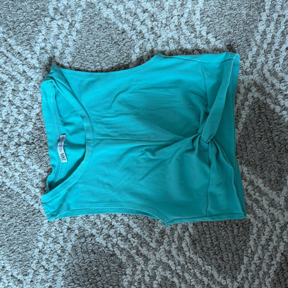 Zara Blue Asymmetrical Tie Front Tank Top